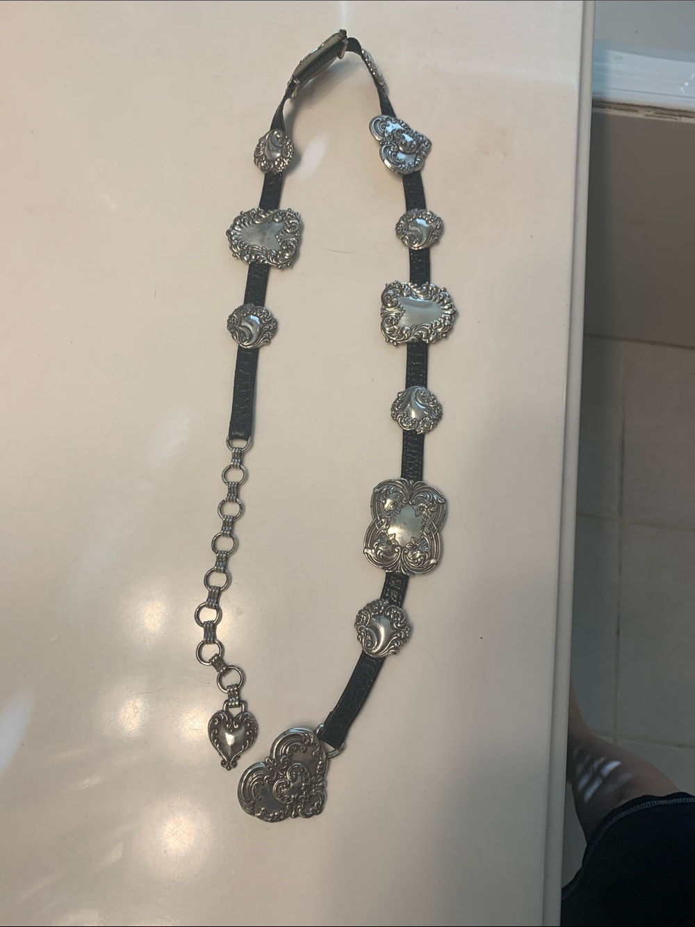 Brighton Black Strap Belt with Silver Heart Conchos
